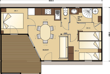 Chaléde madera Confort 35m2 - 3 habitaciones