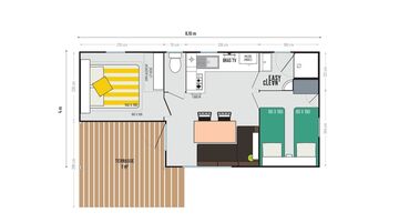 Mobil-home Confort + 26m2 loggia + TV - 2 chambres - 5 Personnes